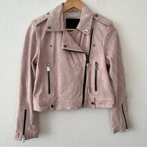 NEW All Saints Ayra Suede Biker jacket in pink size 6